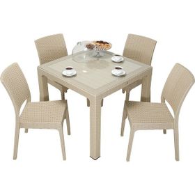 Mandella Elit Rattan 90x90 cm Elit Camlı Çölbeji Sandalye Masa Takımı