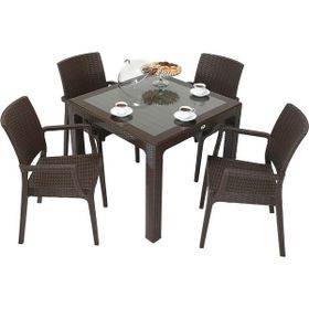 Mandella Elit Rattan 90x90 cm Elit Camlı Kahverengi Sandalye Masa Takımı