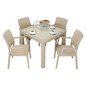 Mandella Elit Rattan 90x90 cm Elit Koltuk Çöl Beji Camlı Masa Takımı
