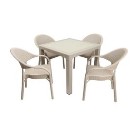 Mandella Elit Rattan 90x90 cm Eylül Koltuk Çöl Beji Camlı Masa Takımı
