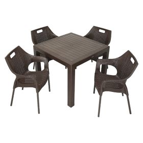 Mandella Elit Rattan 90x90 cm Star Kahverengi Koltuk Masa Takımı