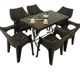 Mandella Kahverengi Zeugma 70x120 Katlanır Ayak 6 Kişilik Polo Koltuk Masa Takımı