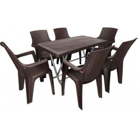 Mandella Zeugma 70x120 cm Katlanır Ayak 6 Kişilik Nibras Kahverengi Koltuk Masa Takımı
