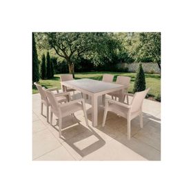 Mandella Zeus 90x150 cm Cappuccino 6 Kişilik Camlı Masa Takımı