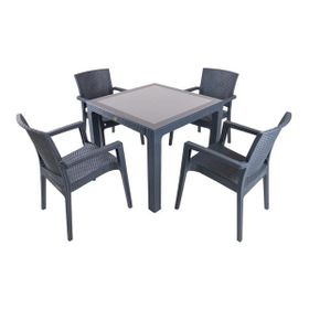 Mandella Zeus Antrasit 90x90 cm 4 Kişilik Camlı Masa Takımı