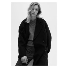 Mango 67020446 El yapımı Oversize Yün Bej Kadın Palto