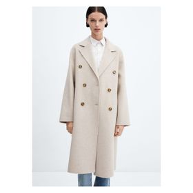 Mango 67020446 El yapımı Oversize Yün Bej Kadın Palto