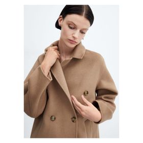 Mango 67020446 El yapımı Oversize Yün Bej Kadın Palto