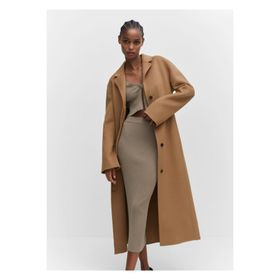 Mango 67020446 El yapımı Oversize Yün Bej Kadın Palto