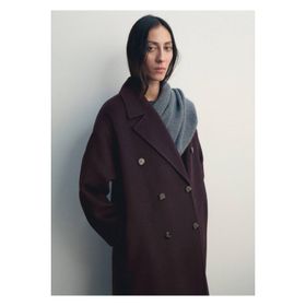 Mango 67020446 El yapımı Oversize Yün Bej Kadın Palto