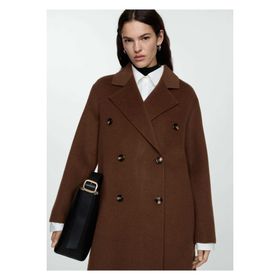 Mango 67020446 El yapımı Oversize Yün Bej Kadın Palto