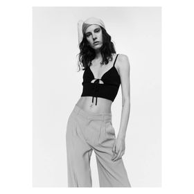 Mango Düğüm Detaylı Cropped Siyah Kadın Bluz