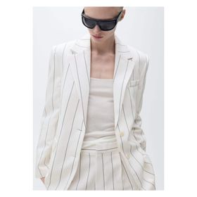 Mango Woman 27029205 Çizgili Kumaş Bej Kadın Blazer Ceket