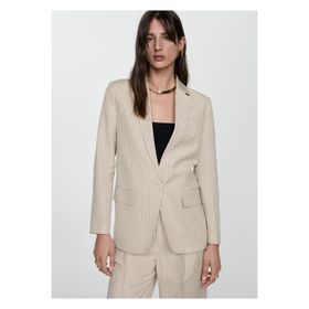 Mango Woman 27029205 Çizgili Kumaş Bej Kadın Blazer Ceket