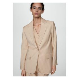 Mango Woman 27029205 Çizgili Kumaş Bej Kadın Blazer Ceket