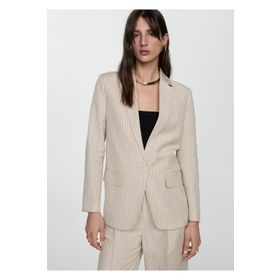 Mango Woman 27029205 Çizgili Kumaş Bej Kadın Blazer Ceket