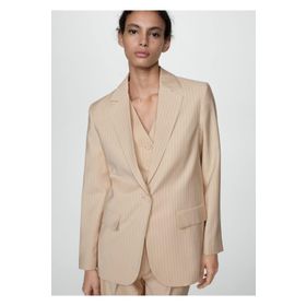 Mango Woman 27029205 Çizgili Kumaş Bej Kadın Blazer Ceket