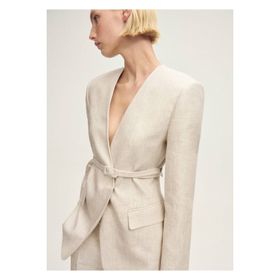 Mango Woman 27095746 Kemerli Keten Gri Kadın Blazer Ceket