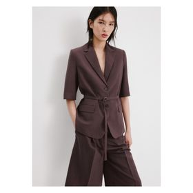Mango Woman 27095746 Kemerli Keten Gri Kadın Blazer Ceket