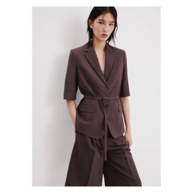 Mango Woman 27095746 Kemerli Keten Gri Kadın Blazer Ceket