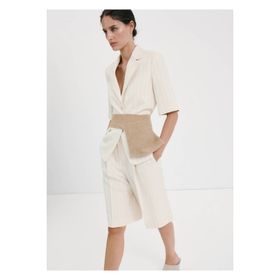 Mango Woman 27095746 Kemerli Keten Gri Kadın Blazer Ceket