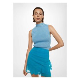 Mango Woman 37021302 Volanlı Drapeli Turkuaz Kadın Etek