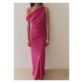 Mango Woman 37039101 Drapeli Asimetrik Uzun Kırmızı Kadın Elbise