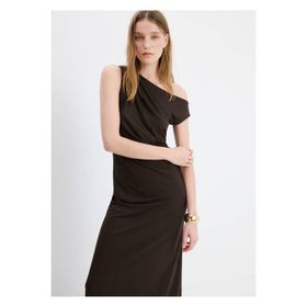 Mango Woman 37039101 Drapeli Asimetrik Uzun Kırmızı Kadın Elbise