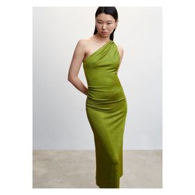 Mango Woman 37039101 Drapeli Asimetrik Uzun Kırmızı Kadın Elbise
