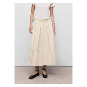 Mango Woman 57016718 İri Pileli Siyah Kadın Midi Etek