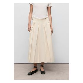 Mango Woman 57016718 İri Pileli Siyah Kadın Midi Etek