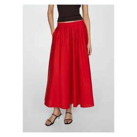Mango Woman 57016718 İri Pileli Siyah Kadın Midi Etek