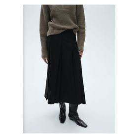 Mango Woman 57016718 İri Pileli Siyah Kadın Midi Etek