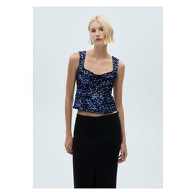 Mango Woman 57019101 Askıları Pullu Siyah Kadın Bluz