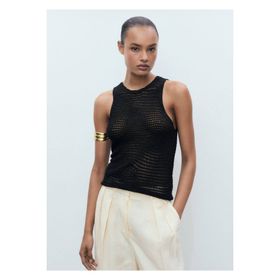 Mango Woman 57030256 Ajur Örgü Lureks Altın Sarısı Kadın Bluz