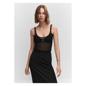 Mango Woman 57030256 Ajur Örgü Lureks Altın Sarısı Kadın Bluz