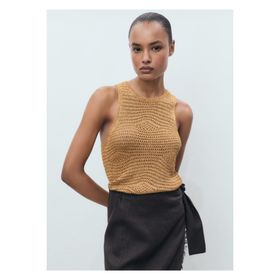 Mango Woman 57030256 Ajur Örgü Lureks Altın Sarısı Kadın Bluz