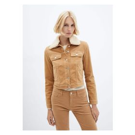 Mango Woman 57037724 Kürk Yakalı Fitilli Kadife Kadın Ceket