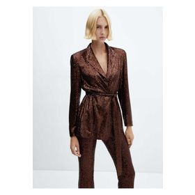 Mango Woman 57059104 Kemerli Pullu Blazer Kahverengi Kadın Ceket