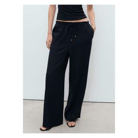 Mango Woman 67040397 Keten Karışımlı Beli Elastik Siyah Kadın Pantolon