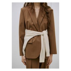 Mango Woman 67087922 İnce Çizgili Kumaş Ekru Kadın Blazer Ceket