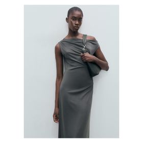 Mango Woman Asimetrik Pilili Siyah Kadın Elbise