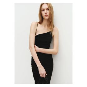 Mango Woman Asimetrik Pilili Siyah Kadın Elbise