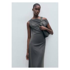 Mango Woman Asimetrik Pilili Siyah Kadın Elbise