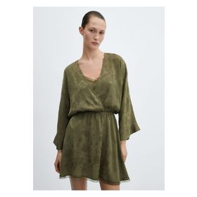 Mango Woman Çiçekli saten jakar elbise