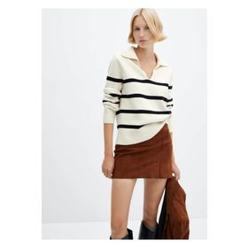 Mango Woman Çizgili Polo Yaka Kazak