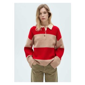 Mango Woman Çizgili Polo Yaka Kazak