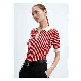 Mango Woman Çizgili Polo Yaka Kazak