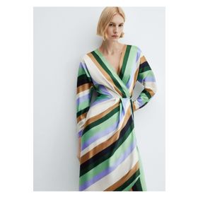Mango Woman Çizgili Saten Elbise