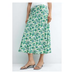 Mango Woman Desenli Mavi Saten Kadın Etek